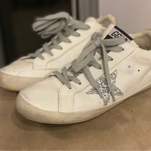 Women Golden Goose White with Silver Glitter Start - Women 8.5.